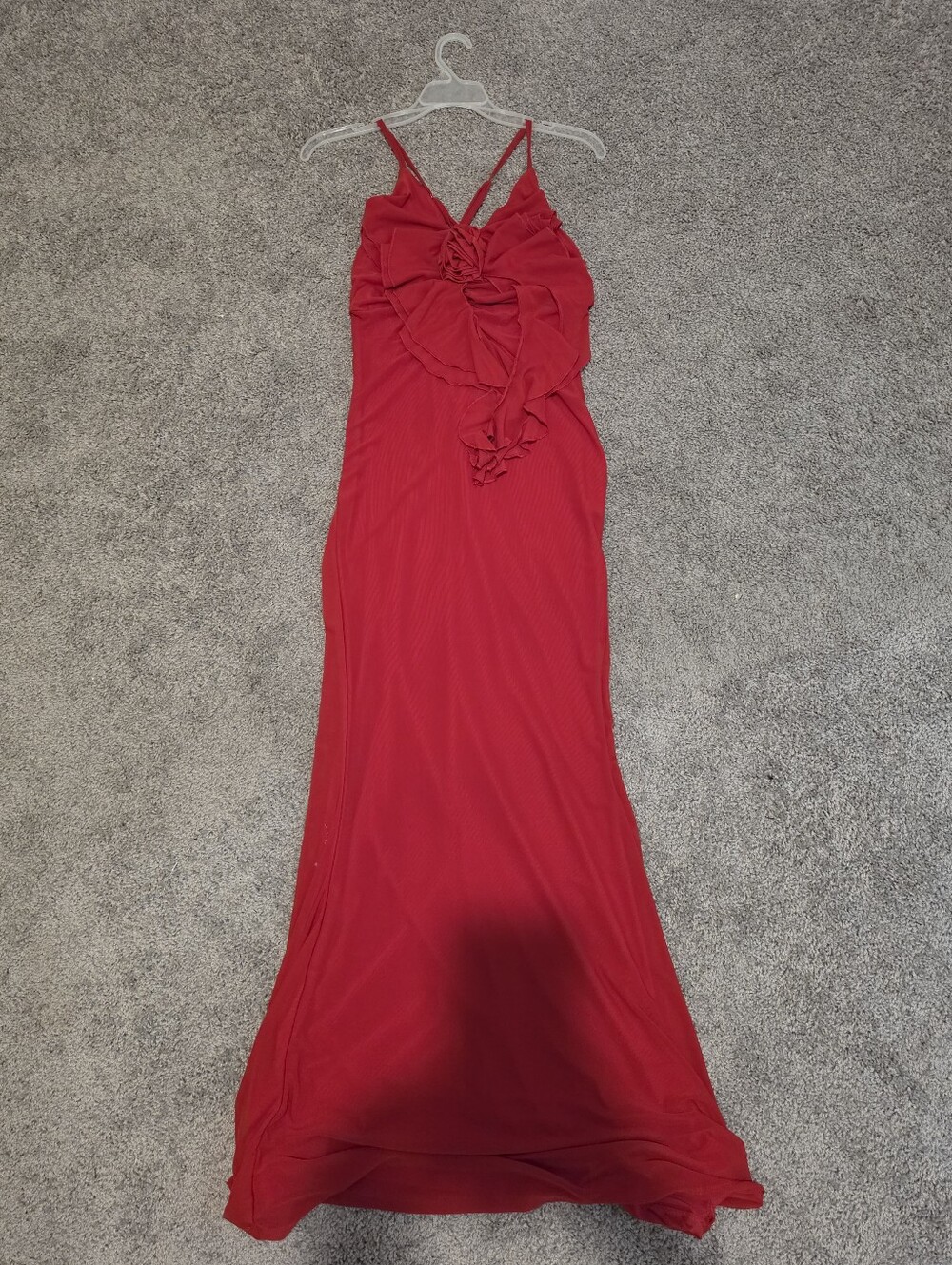 Red Ruffle-Front Spaghetti Strap Dress